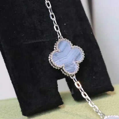 [basloveJW]CLOVER 5 MOTIV LILA CHALCEDON ARMBAND SILBER 