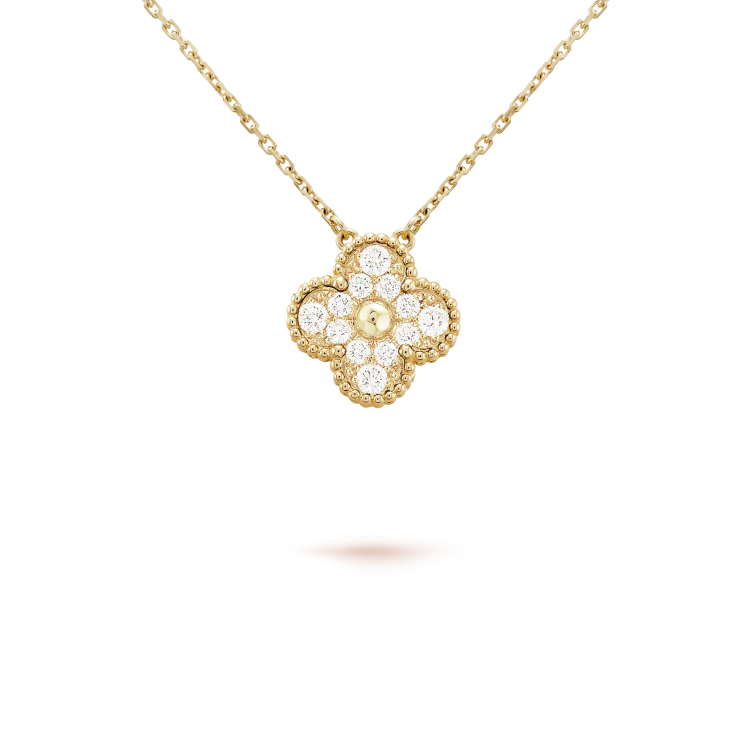 [AURORA]CLOVER 15MM DIAMOND SINGLE FLOWER NECKLACE