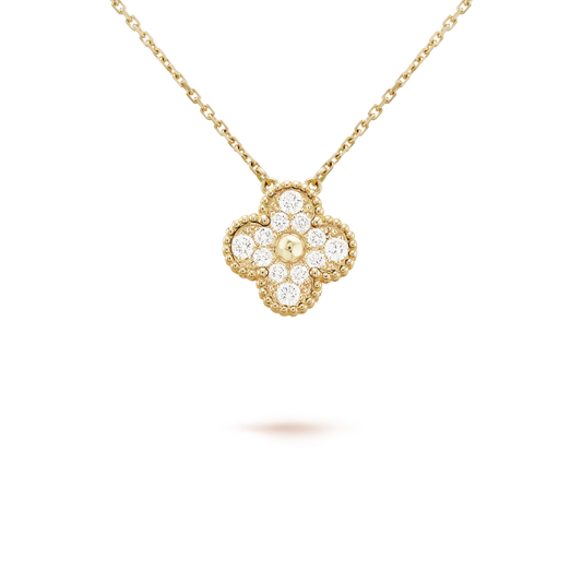 [basloveJW]CLOVER 15MM DIAMANT-HALSKETTE MIT EINZELNER BLUME