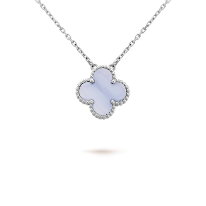 [AURORA]CLOVER 15MM BLUE CHALCEDONY NECKLACE SILVER