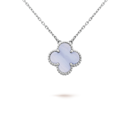 [AURORA]CLOVER 15MM BLUE CHALCEDONY NECKLACE SILVER