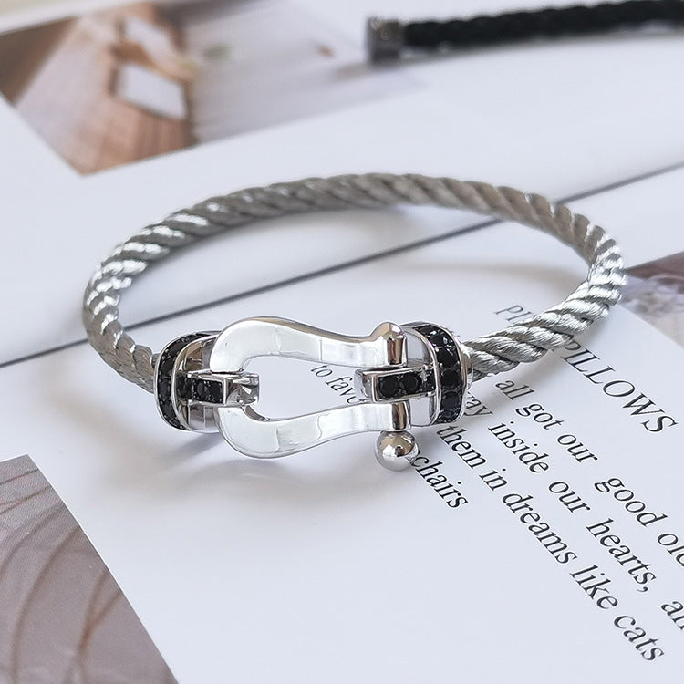 [AURORA]フォース ラージホースシュー ブラックダイヤモンドブレスレット シルバー