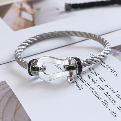 [AURORA]フォース ラージホースシュー ブラックダイヤモンドブレスレット シルバー