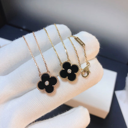 [basloveJW]CLOVER 15MM DIAMANT-ONYX-HALSKETTE