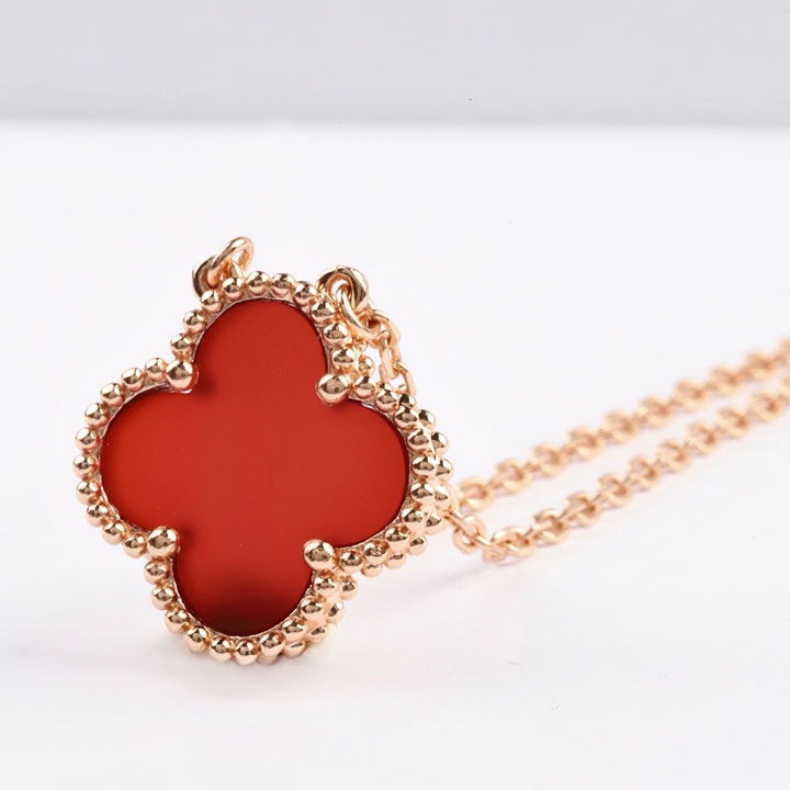 [AURORA]CLOVER 15MM CARNELIAN SINGLE FLOWER NECKLACE