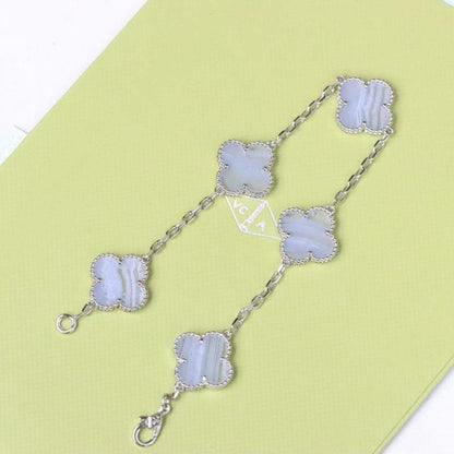 [basloveJW]CLOVER 5 MOTIV LILA CHALCEDON ARMBAND SILBER 