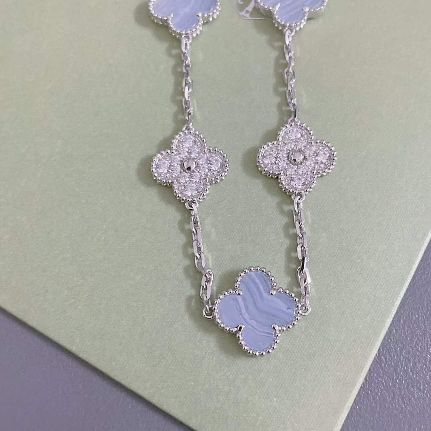 [AURORA]CLOVER  5 MOTIF DIAMOND PURPLE CHALCEDONY BRACELET SILVER