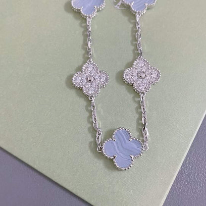 [AURORA]CLOVER  5 MOTIF DIAMOND PURPLE CHALCEDONY BRACELET SILVER