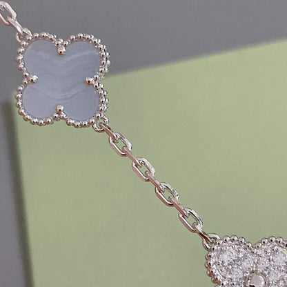 [AURORA]CLOVER  5 MOTIF DIAMOND PURPLE CHALCEDONY BRACELET SILVER