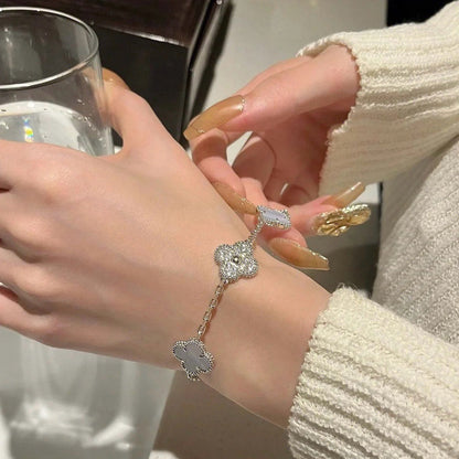 [AURORA]CLOVER  5 MOTIF DIAMOND PURPLE CHALCEDONY BRACELET SILVER