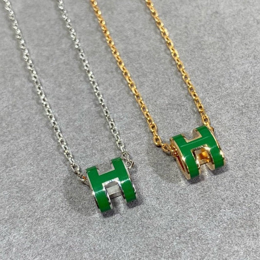 [AURORA]POP H グリーンネックレス シルバー＆ゴールド
