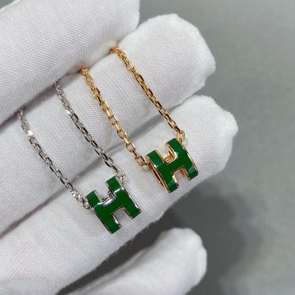 [AURORA]POP H GREEN NECKLACE SILVER AND GOLD