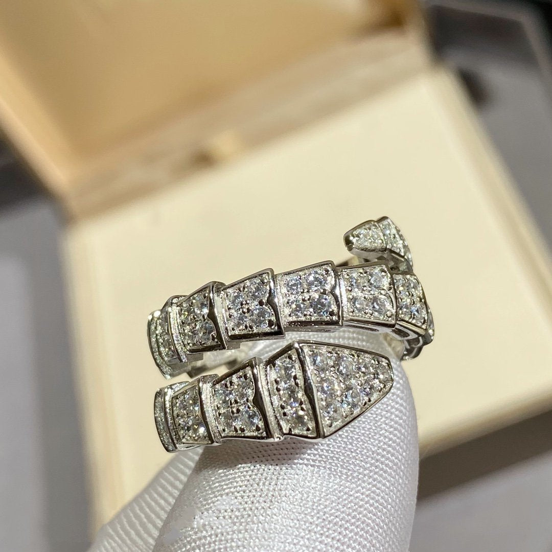 [AURORA]SERPENTI DOUBLE RING SILVER DIAMOND PAVED