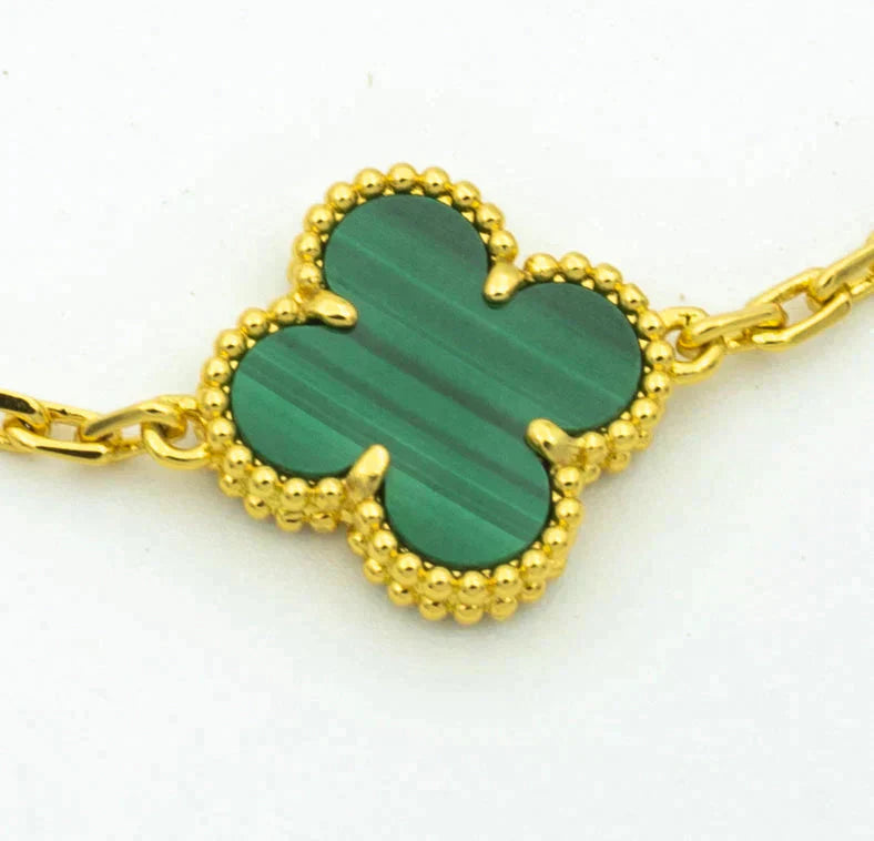 [AURORA]CLOVER  5 MOTIF MALACHITE DIAMOND BRACELET