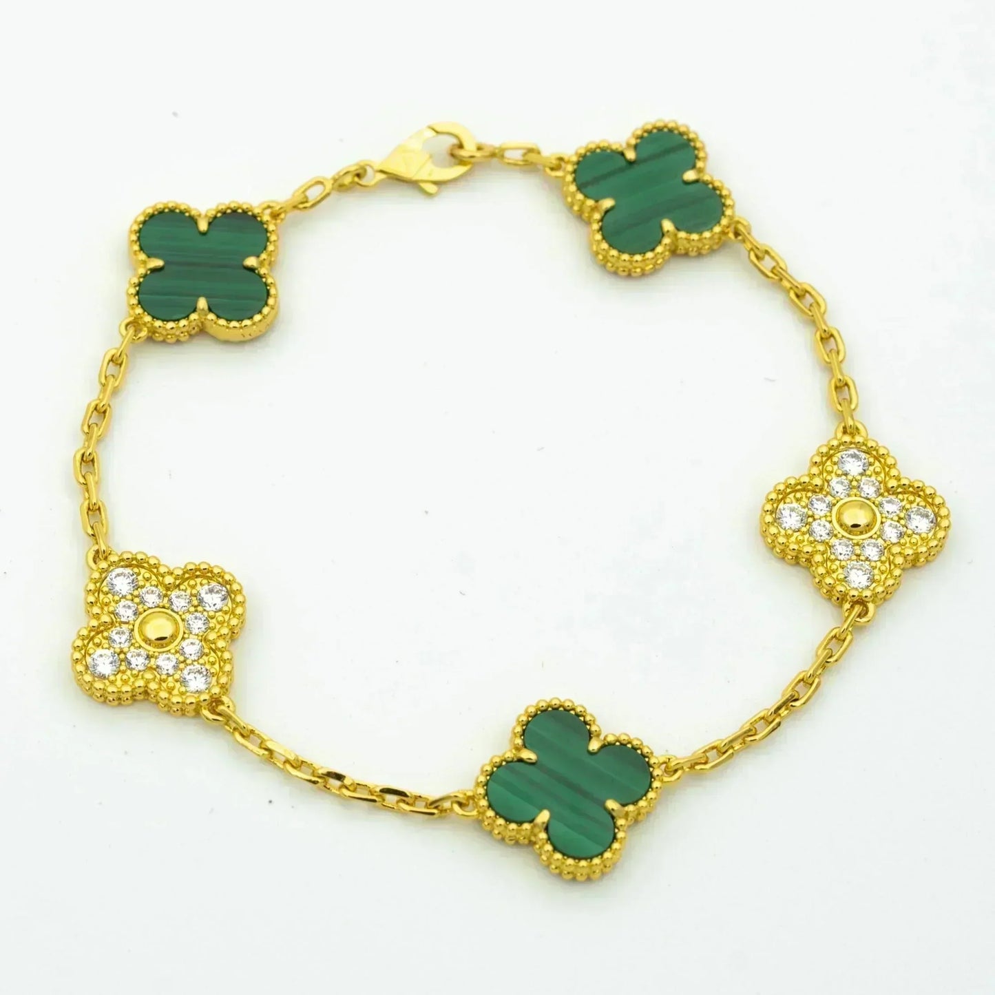 [AURORA]CLOVER  5 MOTIF MALACHITE DIAMOND BRACELET