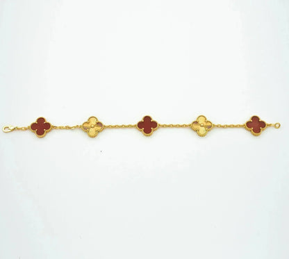 [AURORA]CLOVER  5 MOTIFS CARNELIAN GOLD BRACELET