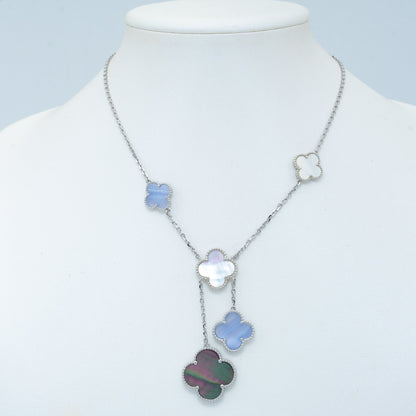 [AURORA]CLOVER MOP CHALCEDONY NECKLACE SILVER 6 MOTIF