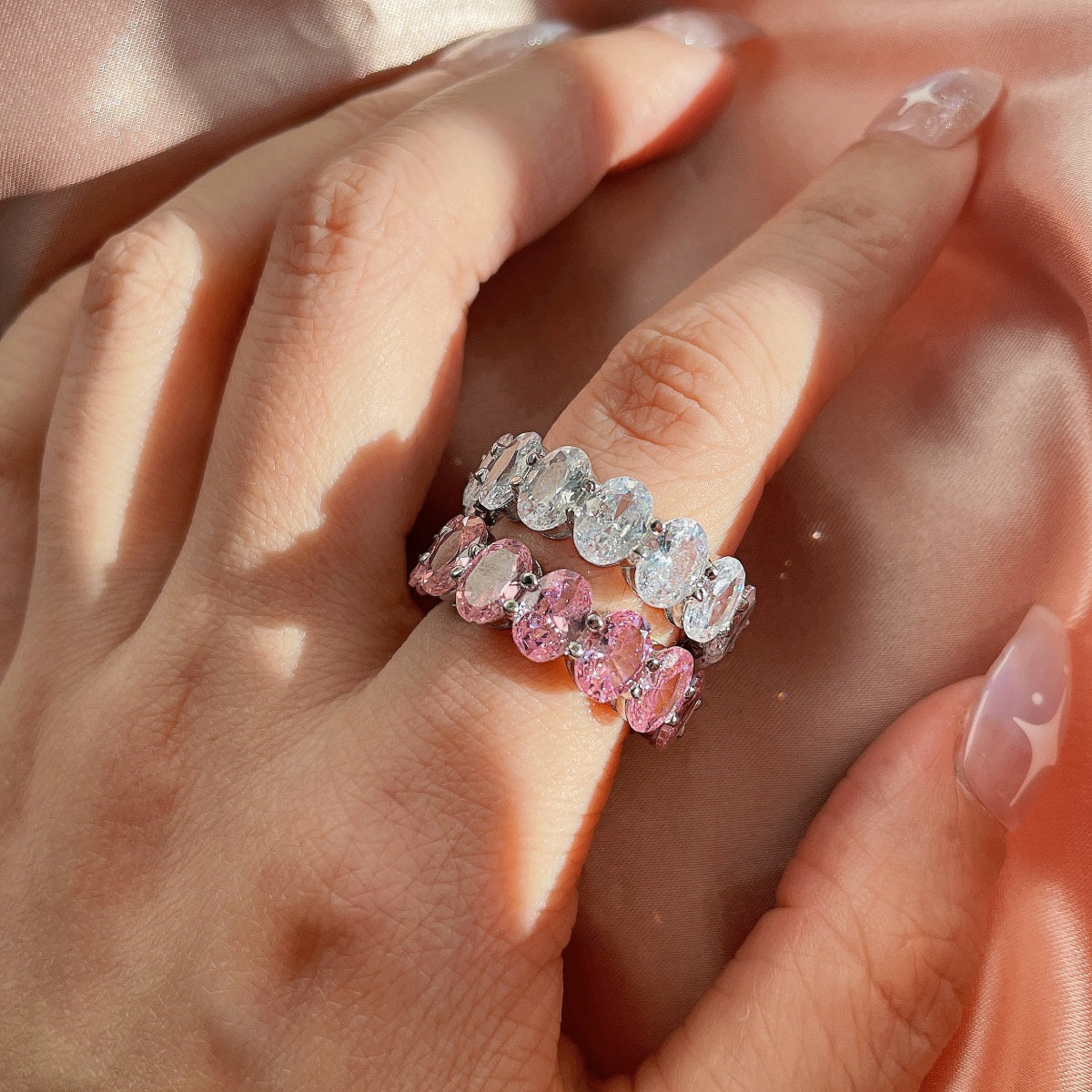 [AURORA]Dainty Elongated Cushion Cut Tennis Ring