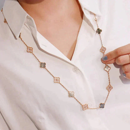 [AURORA]CLOVER 20 MOTIFS DARK MOP DIAMOND  NECKLACE