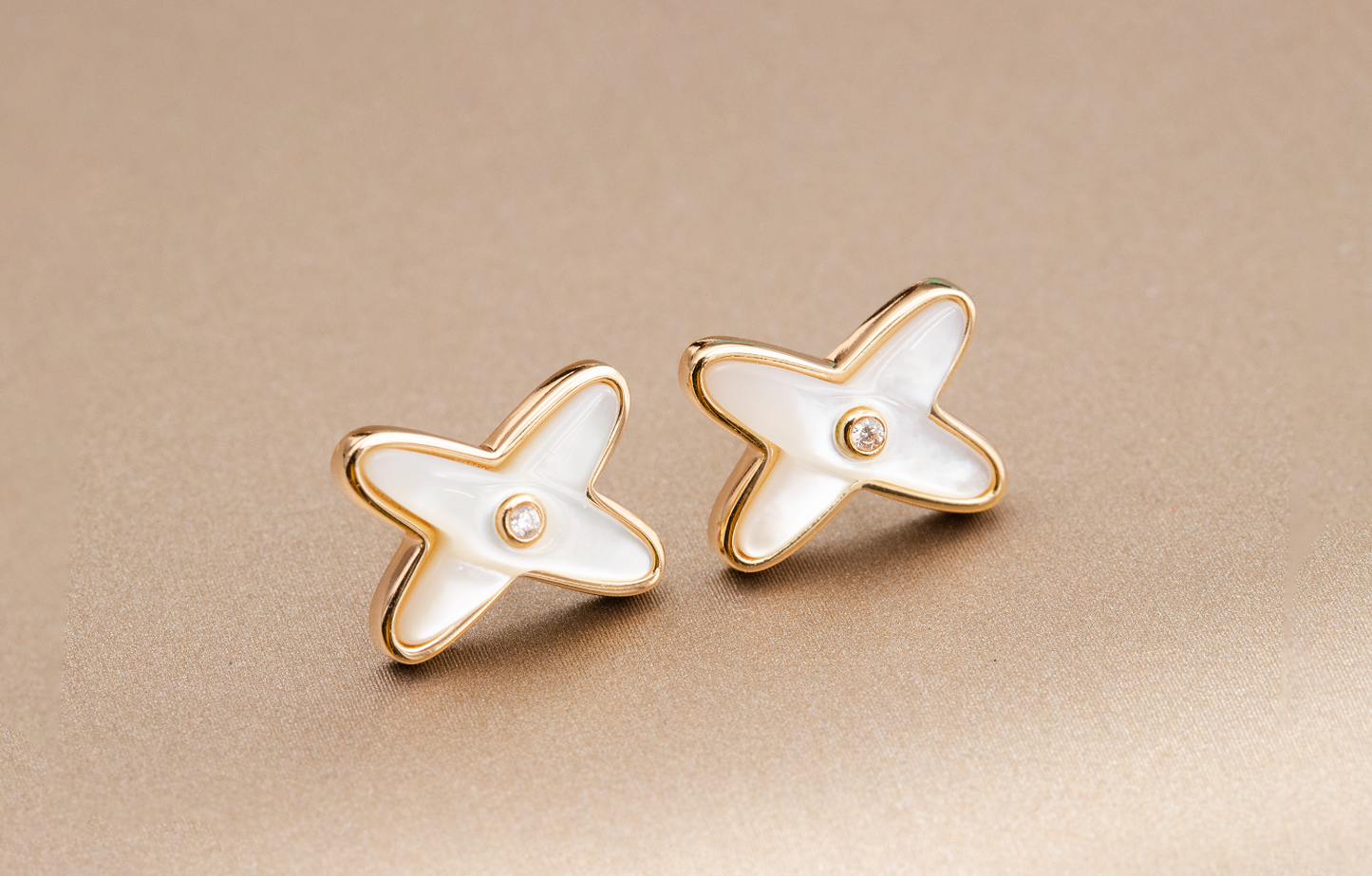 [AURORA]JEUX DE WHITE MOP ROSE GOLD DIAMOND EARRINGS