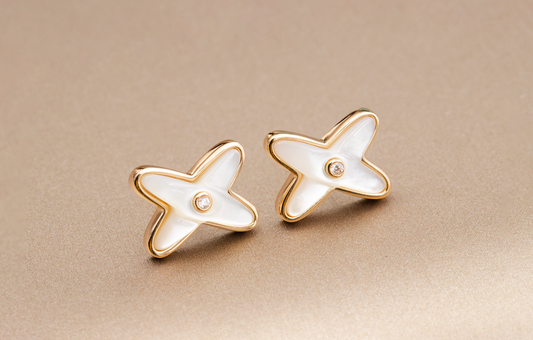 [AURORA]JEUX DE WHITE MOP ROSE GOLD DIAMOND EARRINGS