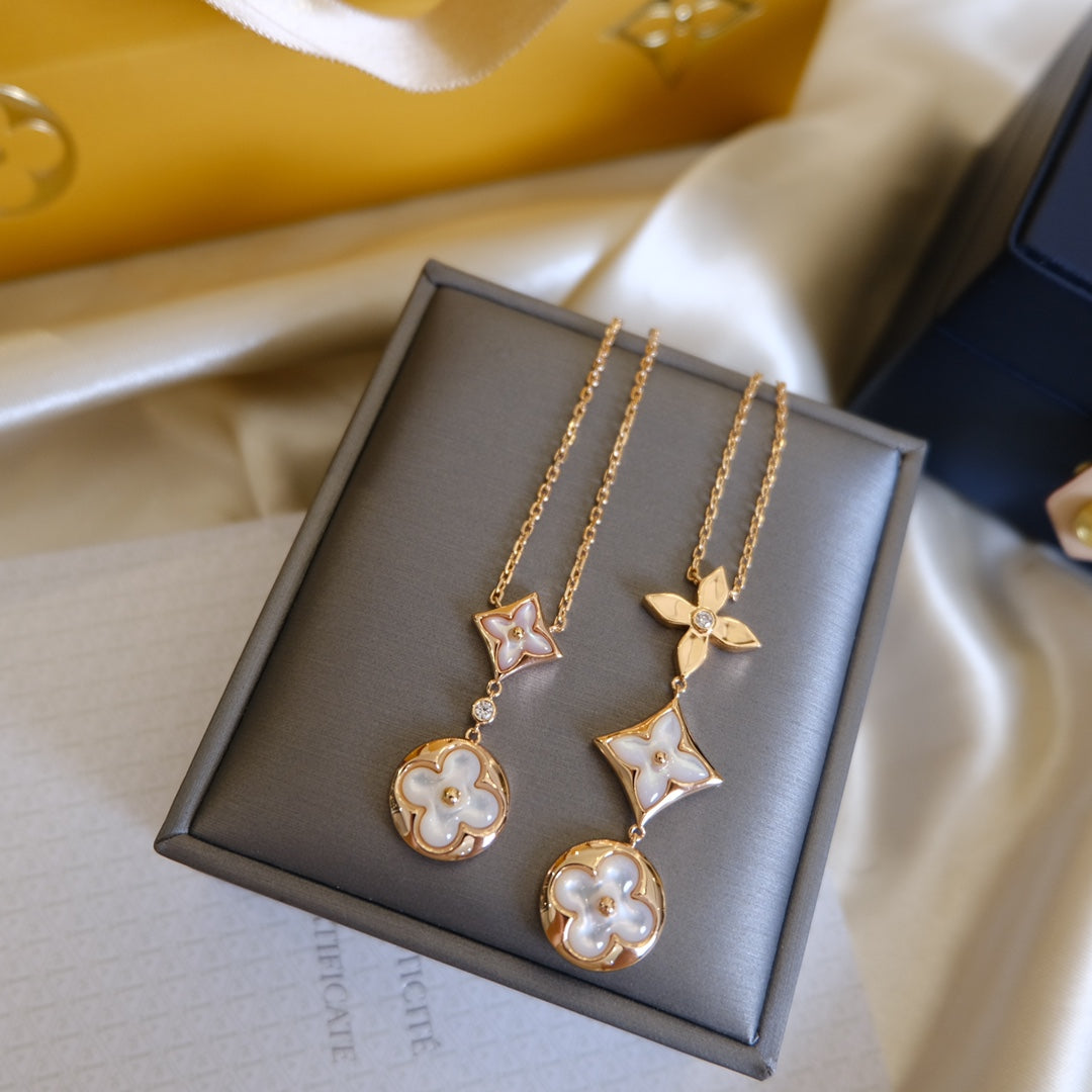 [AURORA]COLOR BLOSSOM LARIAT HALSKETTE ROSA GOLD WEISS PERLMUTT UND DIAMANT