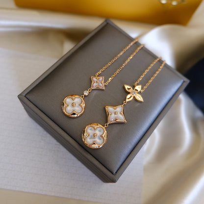[AURORA]COLOR BLOSSOM LARIAT HALSKETTE ROSA GOLD WEISS PERLMUTT UND DIAMANT