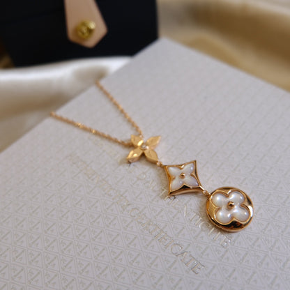 [AURORA]COLOR BLOSSOM LARIAT HALSKETTE ROSA GOLD WEISS PERLMUTT UND DIAMANT
