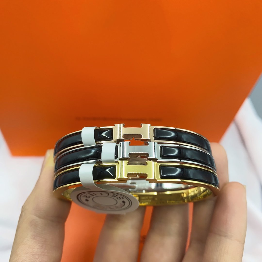 [AURORA]CLASSIC HM CLIC BLACK 8MM ENAMEL BRACELET
