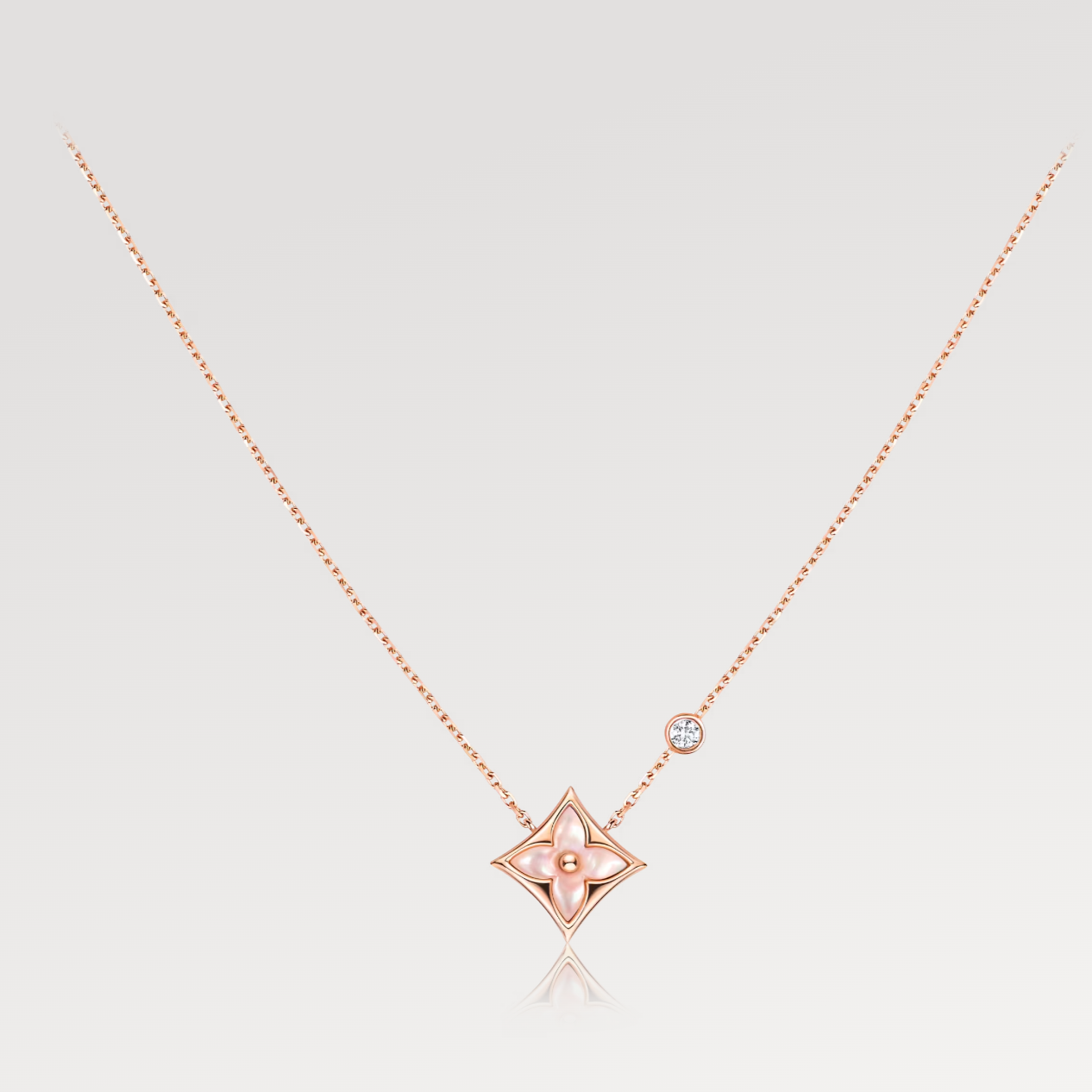 [AURORA]STAR PINK MOP 1 DIAMANT ROSGOLD HALSKETTE