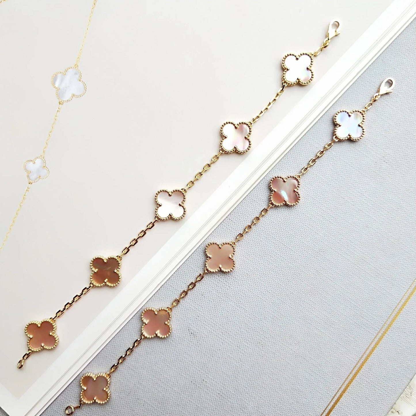 [AURORA]CLOVER 5 PINK MOP BRACELET
