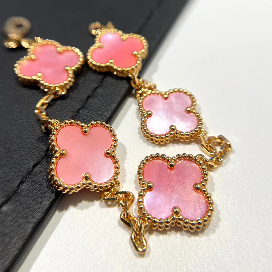 [AURORA]CLOVER 5 PINK MOP BRACELET