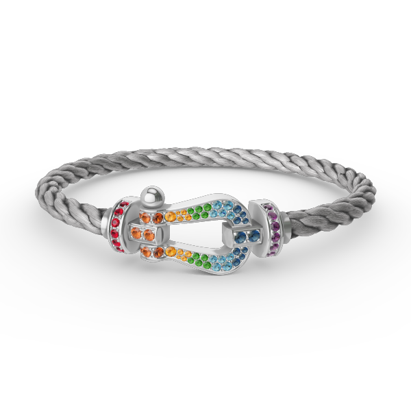 [AURORA]FORC LARGE HORSESHOE  COLORED DIAMOND BRACELET SILVER