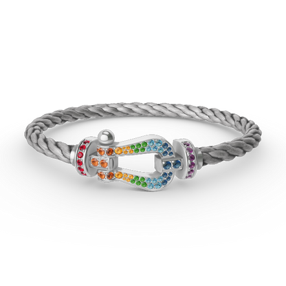[AURORA]FORC LARGE HORSESHOE  COLORED DIAMOND BRACELET SILVER