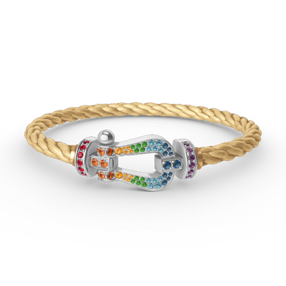 [AURORA]FORC LARGE HORSESHOE  COLORED DIAMOND BRACELET SILVER