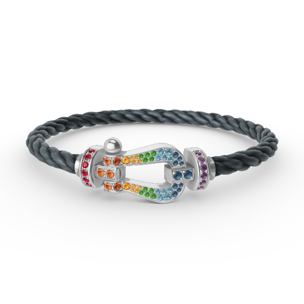 [AURORA]FORC LARGE HORSESHOE  COLORED DIAMOND BRACELET SILVER