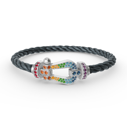 [AURORA]FORC LARGE HORSESHOE  COLORED DIAMOND BRACELET SILVER