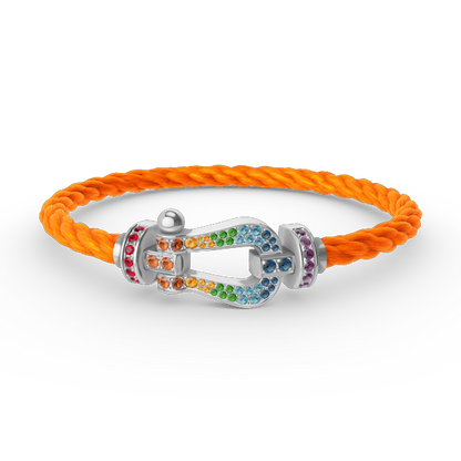 [AURORA]FORC LARGE HORSESHOE  COLORED DIAMOND BRACELET SILVER