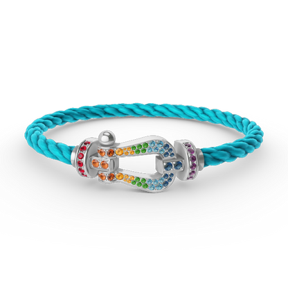 [AURORA]FORC LARGE HORSESHOE  COLORED DIAMOND BRACELET SILVER