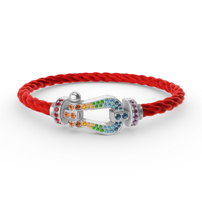 [AURORA]FORC LARGE HORSESHOE  COLORED DIAMOND BRACELET SILVER