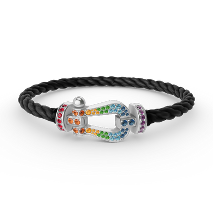 [AURORA]FORC LARGE HORSESHOE  COLORED DIAMOND BRACELET SILVER