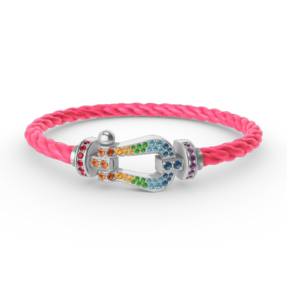 [AURORA]FORC LARGE HORSESHOE  COLORED DIAMOND BRACELET SILVER