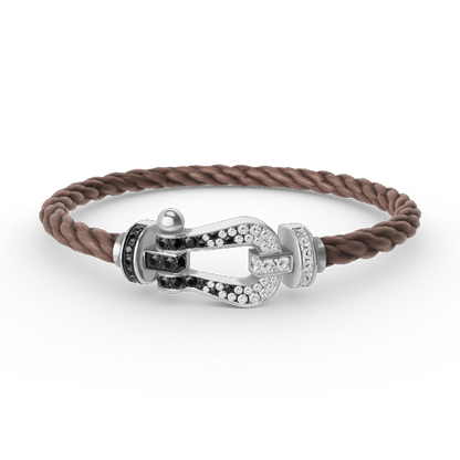 [AURORA]FORCE LARGE HORSESHOE BLACK WHITE DIAMOND BRACELET SILVER
