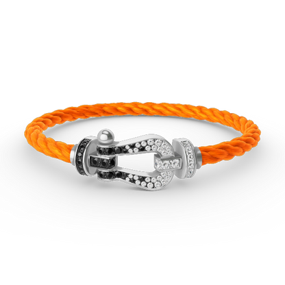 [AURORA]FORCE LARGE HORSESHOE BLACK WHITE DIAMOND BRACELET SILVER