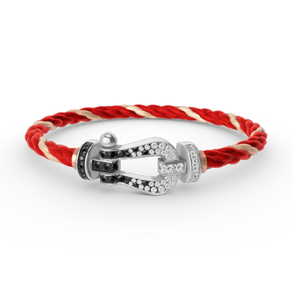 [AURORA]FORCE LARGE HORSESHOE BLACK WHITE DIAMOND BRACELET SILVER