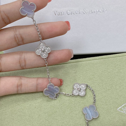 [AURORA]CLOVER  5 MOTIF DIAMOND PURPLE CHALCEDONY BRACELET SILVER