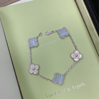 [AURORA]CLOVER  5 MOTIF DIAMOND PURPLE CHALCEDONY BRACELET SILVER
