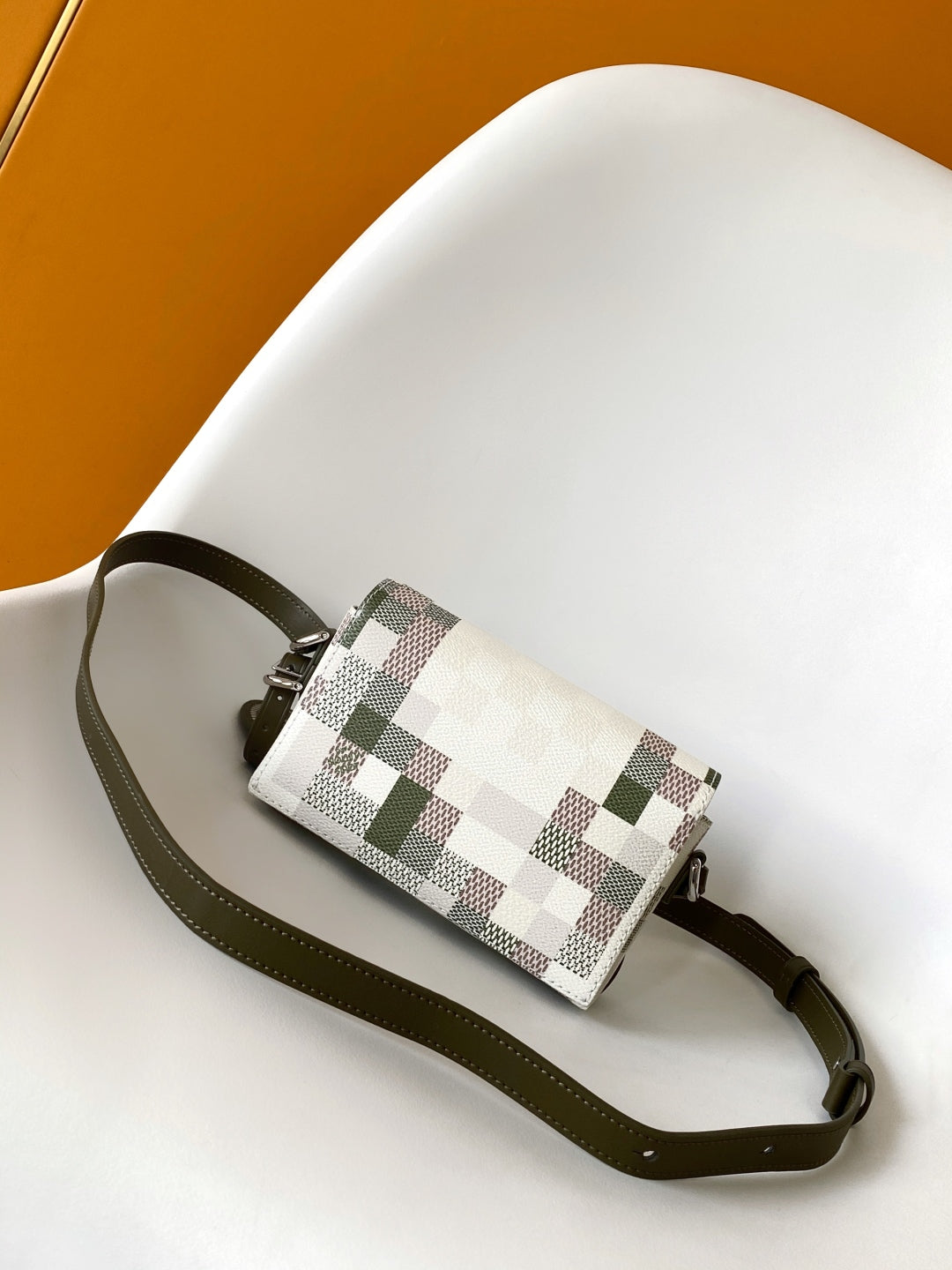 STEAMER WEARABLE WALLET 16 IN BEIGE AND KHAKI COLORWAY COATED CANVAS