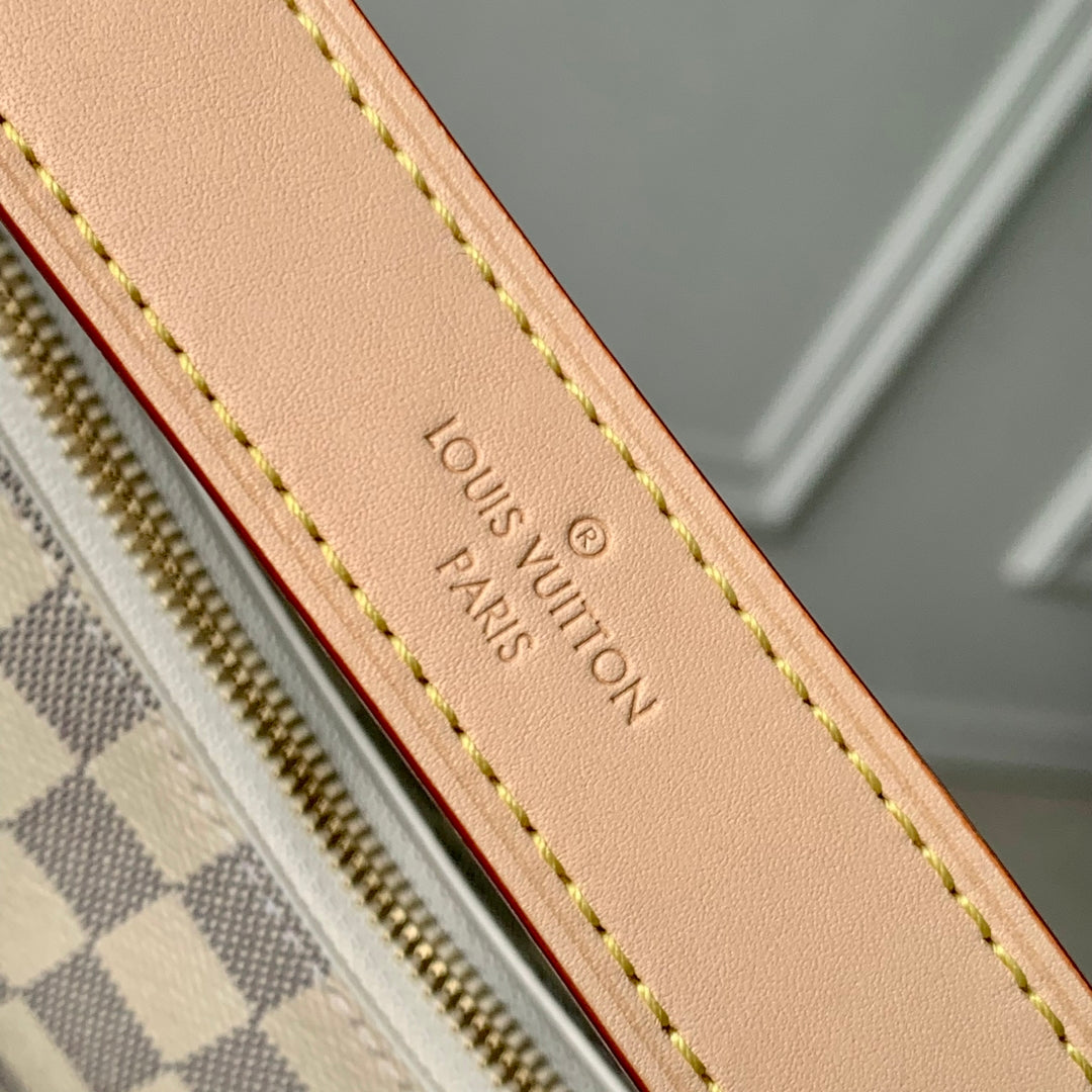 SLOUCHY PM 33 IN WHITE GREY CHECKERBOARD PATTERN DAMIER AZUR COATED CANVAS