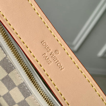 SLOUCHY PM 33 IN WHITE GREY CHECKERBOARD PATTERN DAMIER AZUR COATED CANVAS